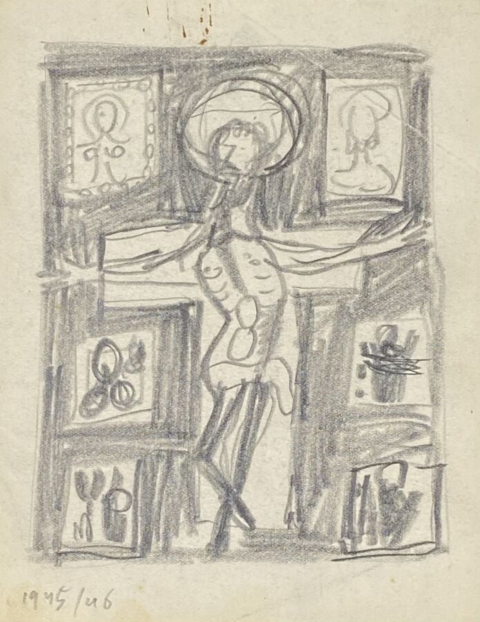 Slavko KOPA (1913-1995) - Crucifixion, Florence, circa 1945-1946 - Fusain sur p…