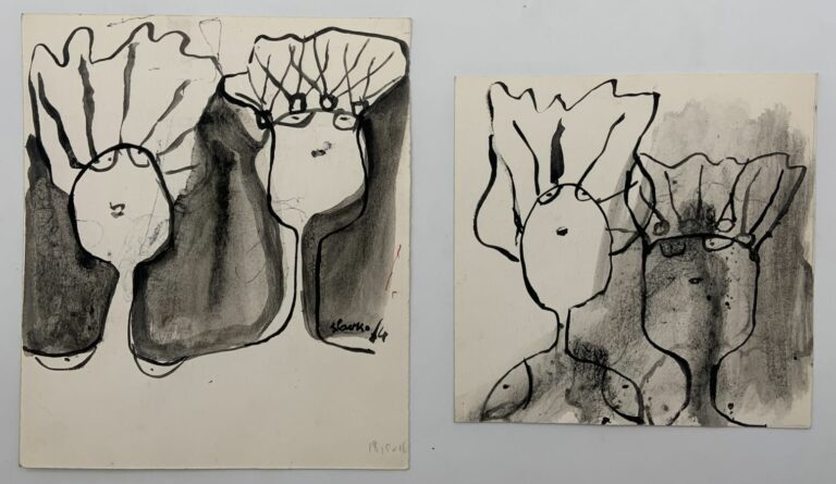 Slavko KOPA (1913-1995) - Deux têtes, 1964 - Encre sur papier, cachet du monogr…