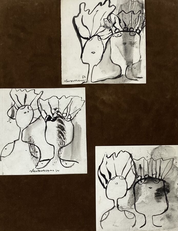 Slavko KOPA (1913-1995) - Deux têtes, 1964 - Encre sur papier, cachet du monogr…
