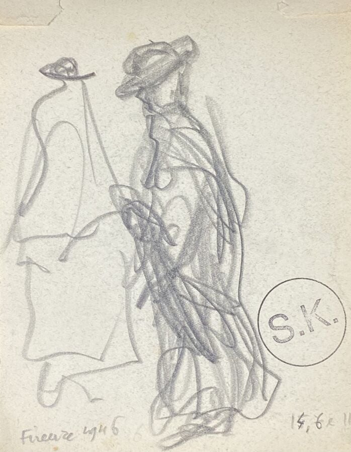 Slavko KOPA (1913-1995) - Ecclésiastique - Fusain sur papier, double face, au d…