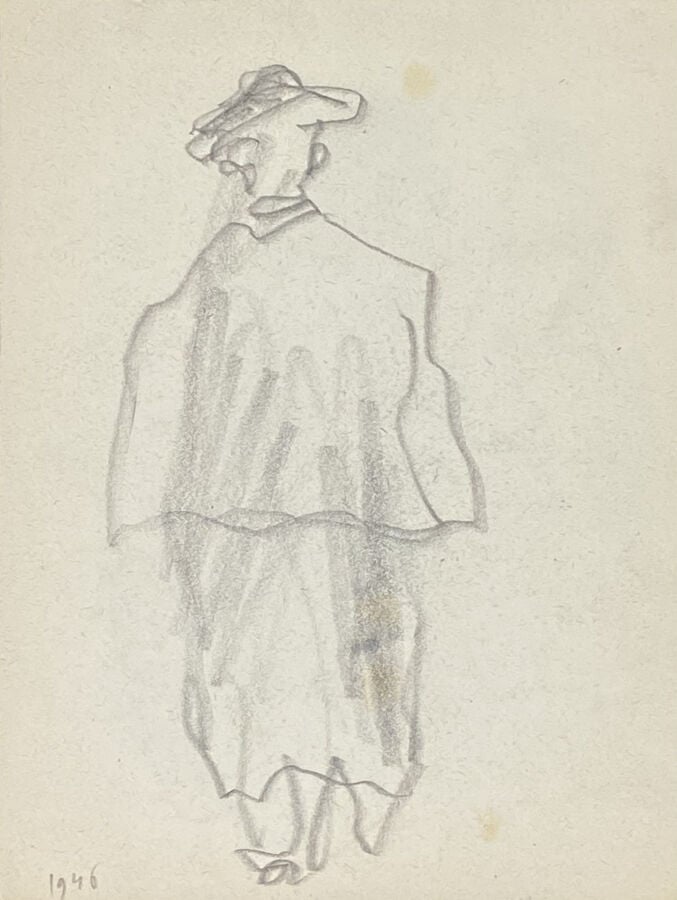 Slavko KOPA (1913-1995) - Ecclésiastique - Fusain sur papier, double face, au d…