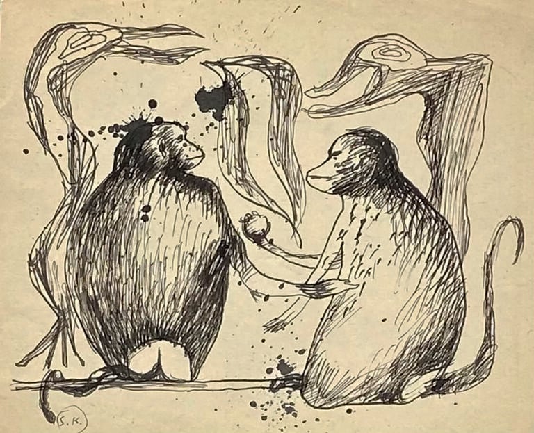 Slavko KOPA (1913-1995) - Famille de singes, 1948-1949 - Encre sur papier, mono…