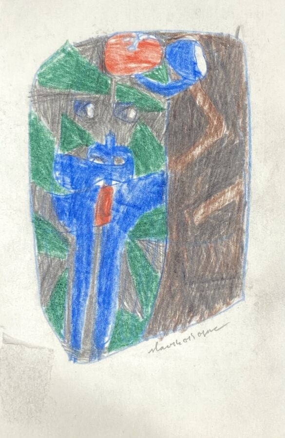 Slavko KOPA (1913-1995) - Femme debout, 1971 - Crayon de couleurs, signé en bas…