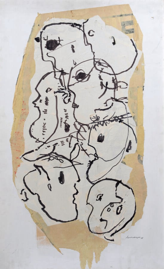 Slavko KOPA (1913-1995) - Groupe de personnages, 1985 - Collage, marqueur (encr…