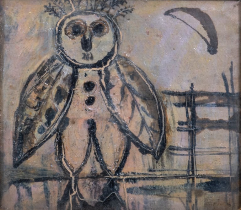Slavko KOPA (1913-1995) - Hibou avec la lune - Huile et technique mixte sur toi…