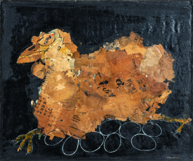 Slavko KOPA (1913-1995) - La poule, 1987 - Collage et technique mixte sur toile…