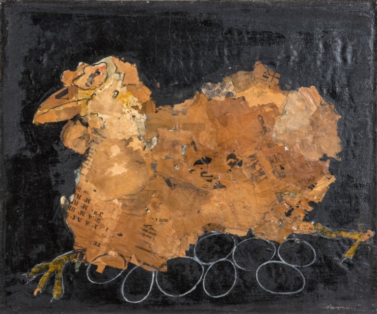 Slavko KOPA (1913-1995) - La poule, 1987 - Collage et technique mixte sur toile…