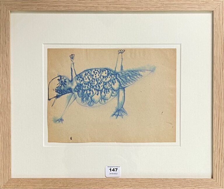 Slavko KOPA (1913-1995) - La tortue, 1949 - Encre bleue sur papier, cachet du m…