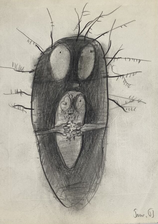 Slavko KOPA (1913-1995) - Maternité d'oiseaux, 1963 - Fusain sur papier, daté e…