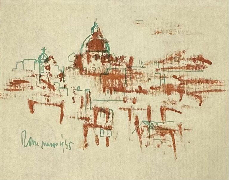 Slavko KOPA (1913-1995) - Paysage de Rome - Encre verte et brune sur papier, ti…