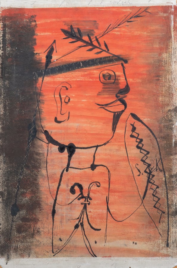 Slavko KOPA (1913-1995) - Peau-rouge, 1948 - Technique mixte sur isorel, étique…