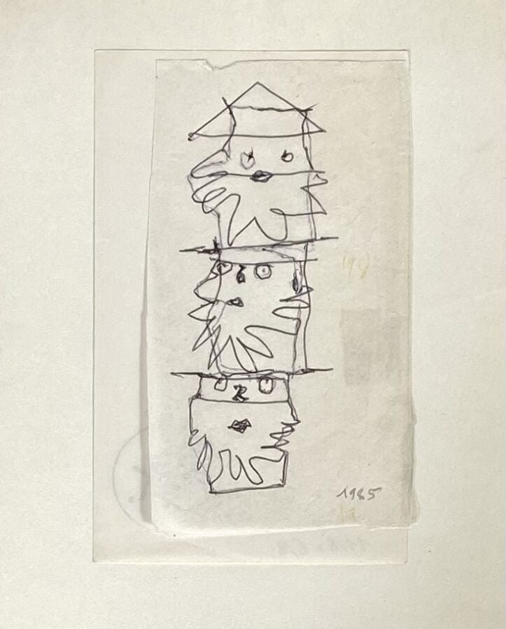Slavko KOPA (1913-1995) - Personnage - Crayon sur papier découpé, cachet de mon…