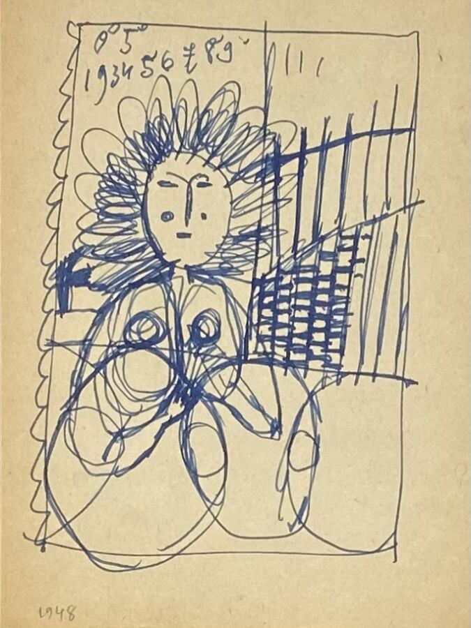 Slavko KOPA (1913-1995) - Personnage féminin, 1948 - Encre bleue sur papier, da…
