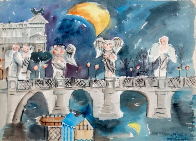 Slavko KOPA (1913-1995) - Pont des Anges à Rome, 1947 - Technique mixte sur pap…