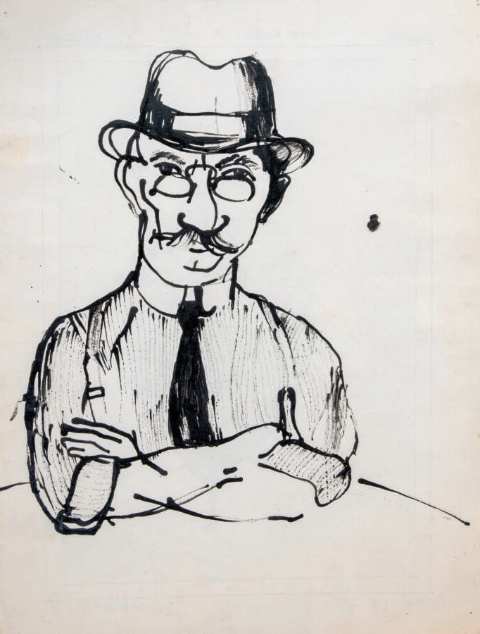 Slavko KOPA (1913-1995) - Portrait de mon père, 1936 - Encre sur papier, étique…