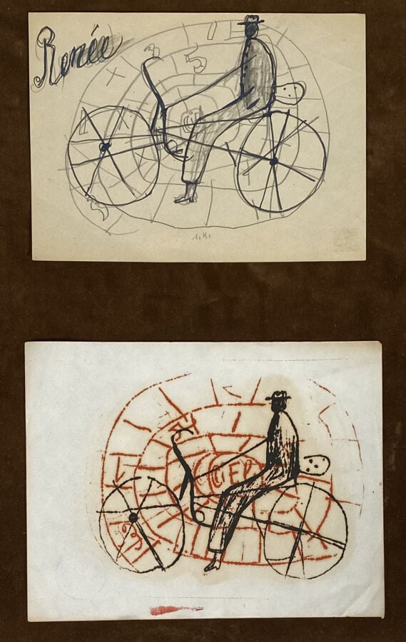 Slavko KOPA (1913-1995) - Renée à vélo, 1949 - Crayon et encre sur papier, mono…