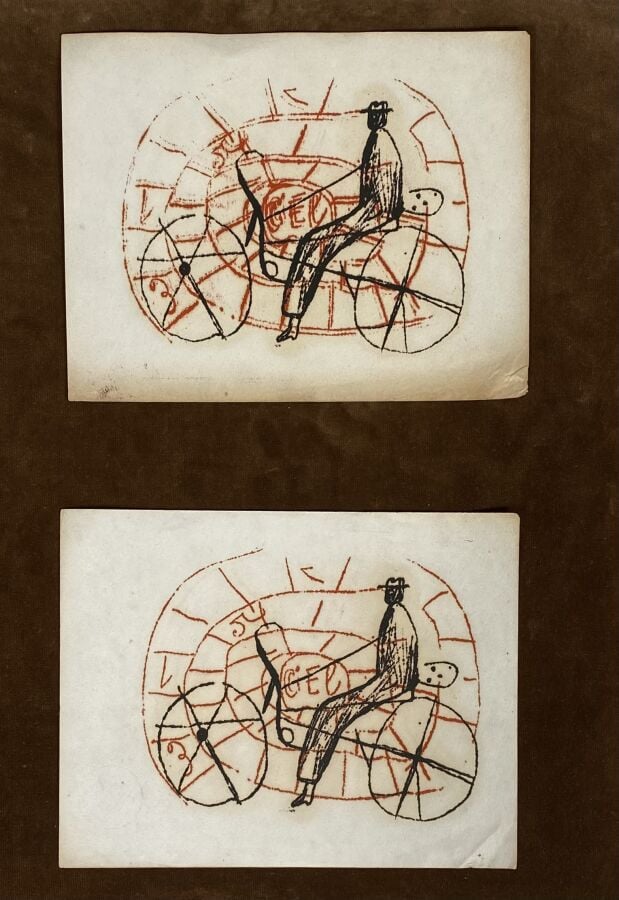 Slavko KOPA (1913-1995) - Renée à vélo, 1949 - Crayon et encre sur papier, mono…