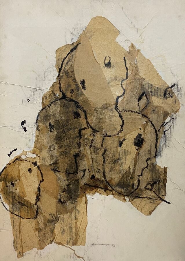 Slavko KOPA (1913-1995) - Têtes - Collage et encre sur papier marouflé sur toil…