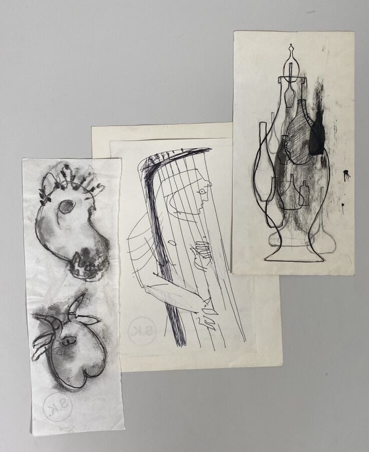 Slavko KOPA (1913-1995) - Têtes d'animaux - Technique mixte sur papier, cachet…