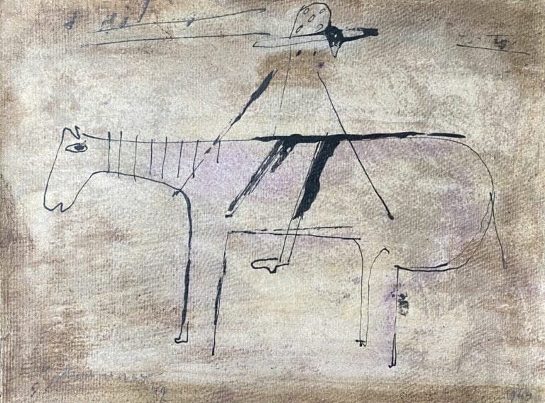 Slavko KOPAC (1913-1955) - Le cow-boy, 1949 - Encre et technique mixte sur papi…