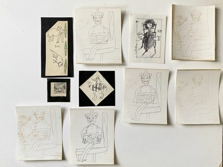 Slavko KOPAC (1913-1955) - Personnage assis - Stylo bille sur papier à carreaux…