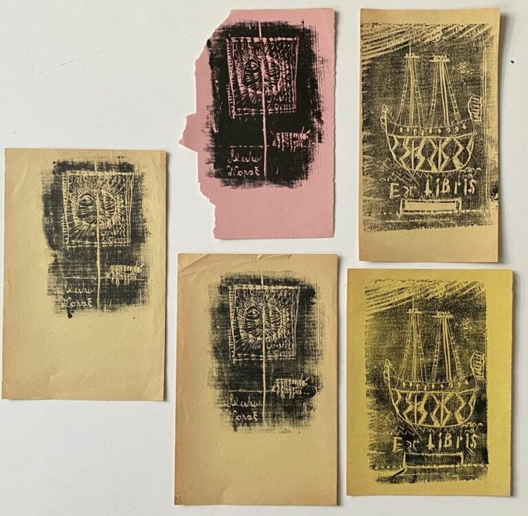 Slavko KOPAC (1913-1955) - Projet d'ex libris (3) ; bateaux (2) - Ensemble de 5…