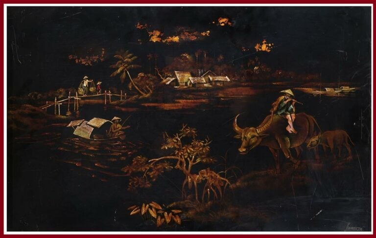 Son LÂM (Actif Vietnam / Indochine, 1961-) - Vue du Mékong animée, au premier b…