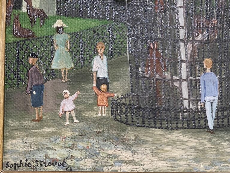 Sophie STROUVE (1922) - Visite au zoo - Huile sur toile, signée et datée "61" e…