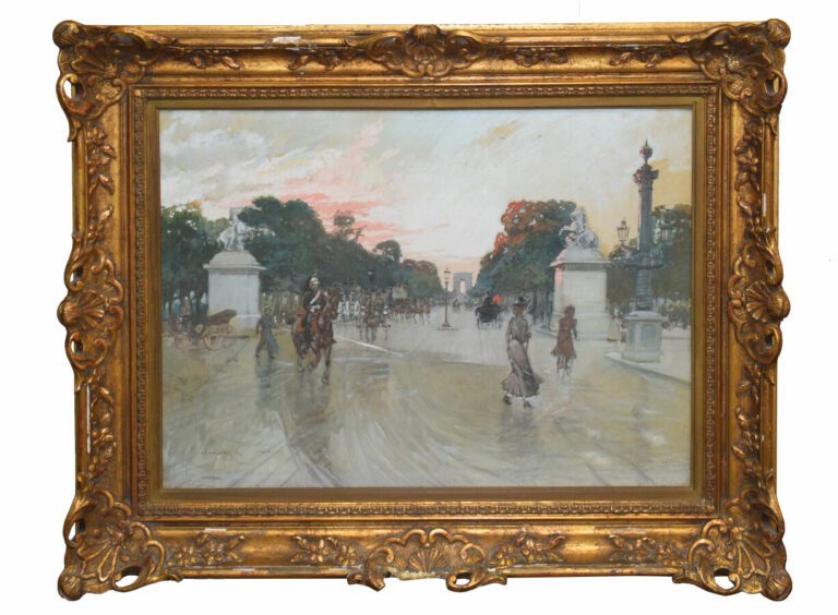 STEIN Georges (1870-1955) - "Les Champs Elysées animés" - Aquarelle signée en b…