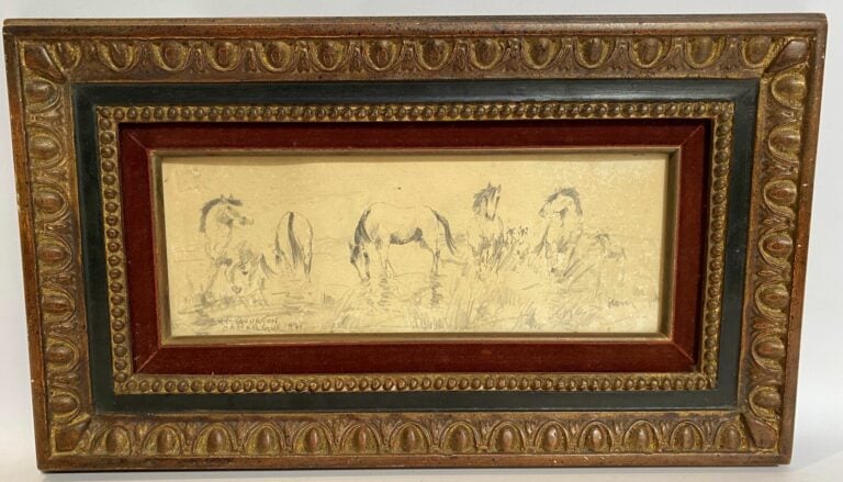 Stéphane GOURJON (1912) - Chevaux en Camargue - Crayon sur papier - Signé, situ…
