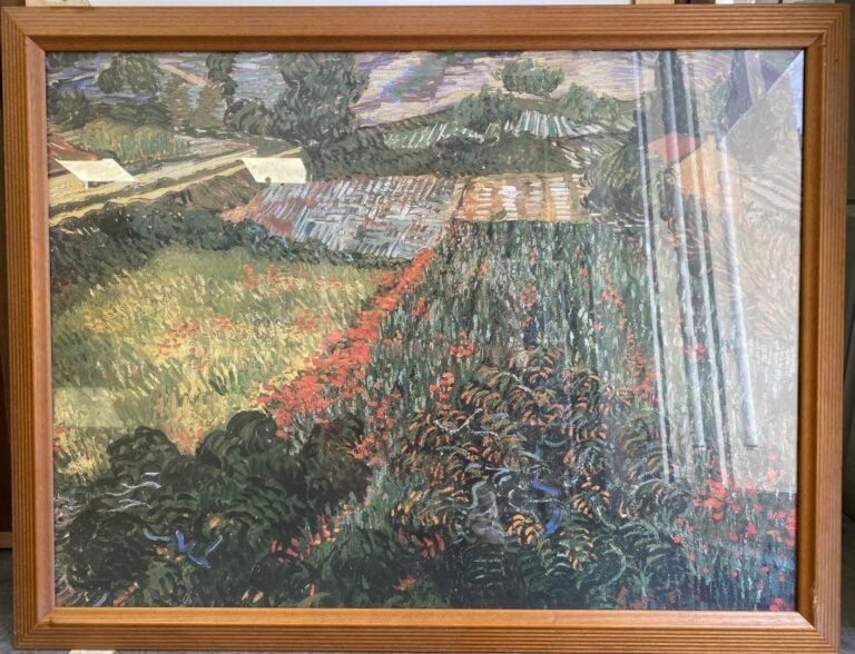 Suite de quatre pièces encadrées d'après van Gogh, dans des cadres à faisceaux.…