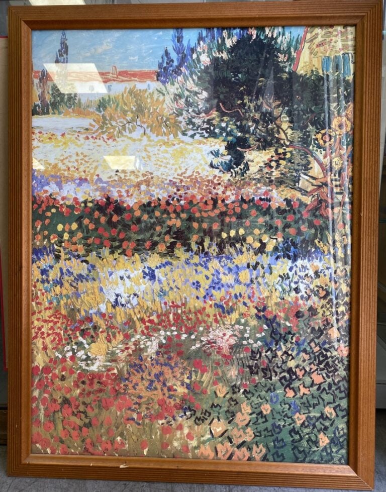 Suite de quatre pièces encadrées d'après van Gogh, dans des cadres à faisceaux.…