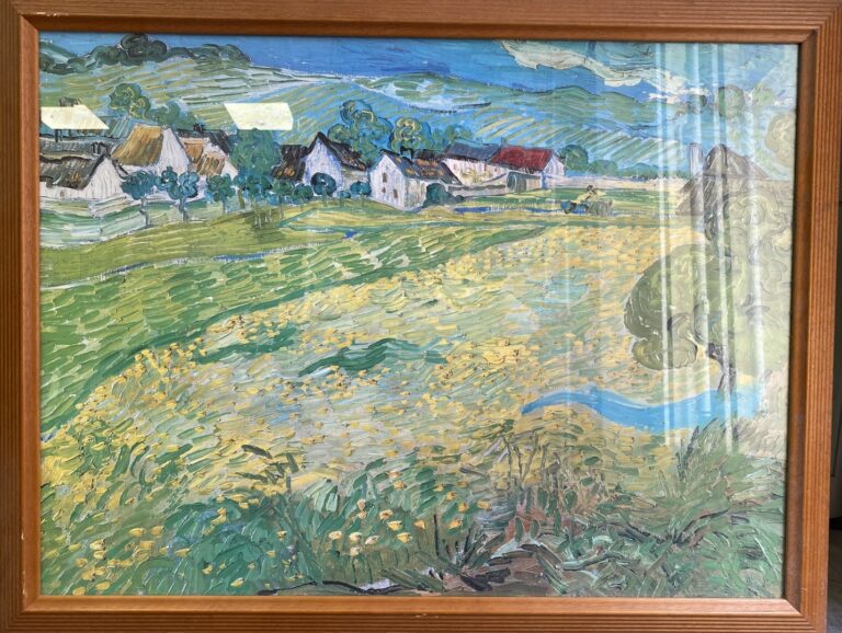 Suite de quatre pièces encadrées d'après van Gogh, dans des cadres à faisceaux.…