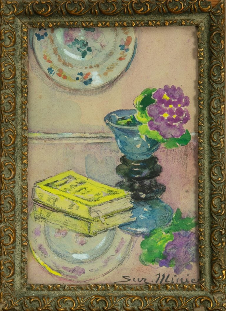 Suzanne MINIER (née en 1884). - Nature morte à l'assiette Imari - Dessin à l'aq…