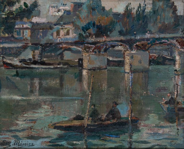 Suzanne MINIER (née en 1884). - Paris, le pont des Arts - Huile sur toile, sign…