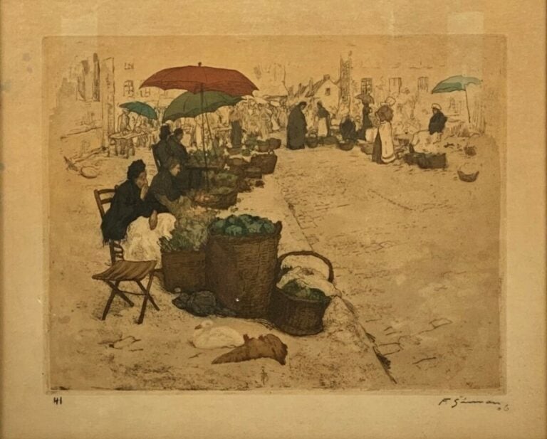Tavik Frantisek SIMON ( 1877-1942) - Les bouquiniste à paris ; le marché en Bre…