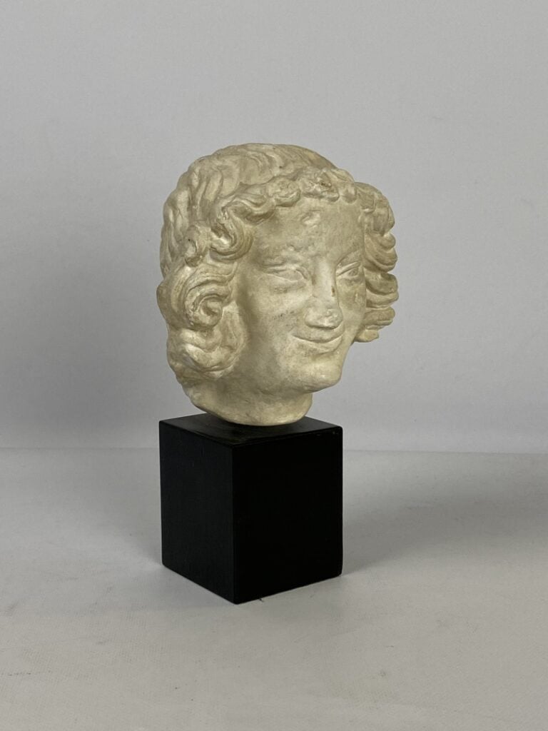 Tête sculptée dans le goût de l'Antique en composition patinée - Cachet d'éditi…