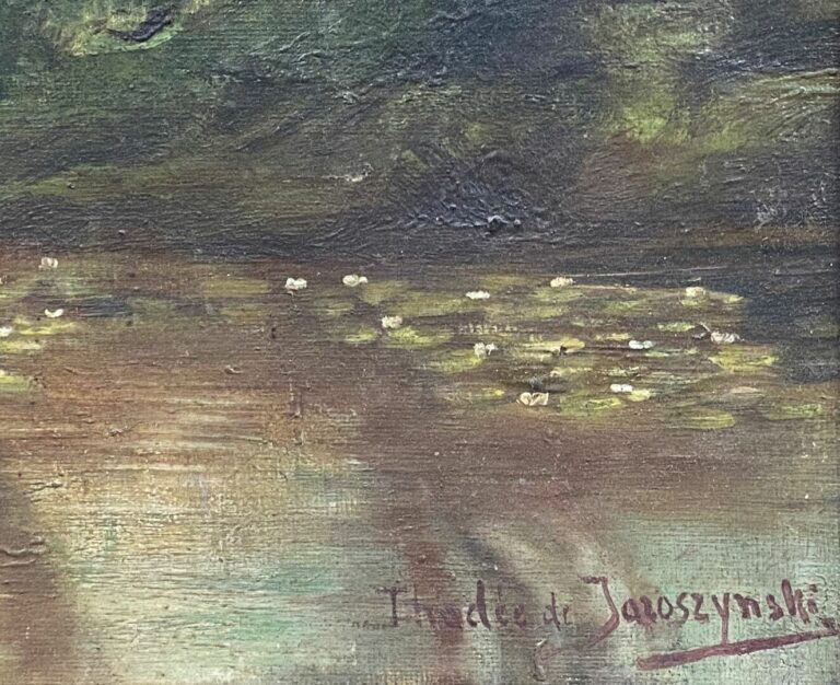 Thadée DE JARESZYNKI (XIXème-XXème siècle) - Forêt, lac et nénuphars - Huile su…
