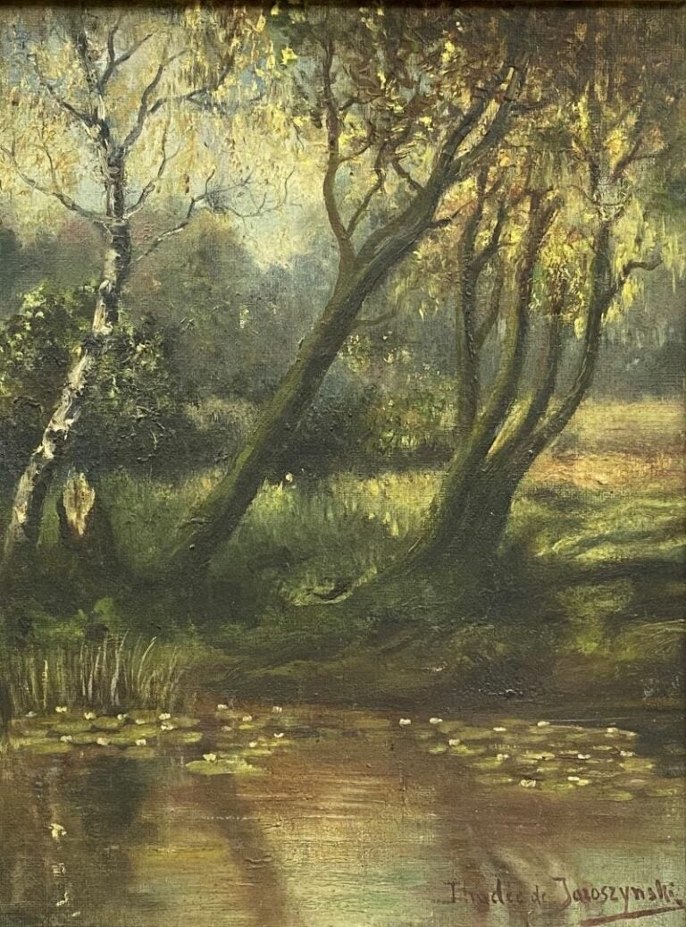 Thadée DE JARESZYNKI (XIXème-XXème siècle) - Forêt, lac et nénuphars - Huile su…