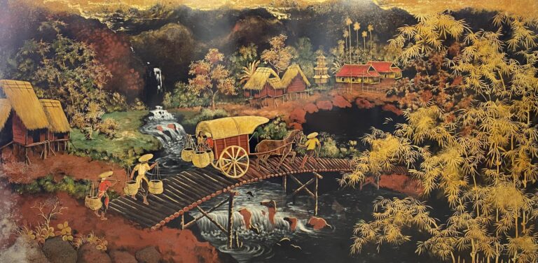THANH LAP (XXe siècle) - Scène paysanne dans le Tonkin - Panneau laqué, signé e…