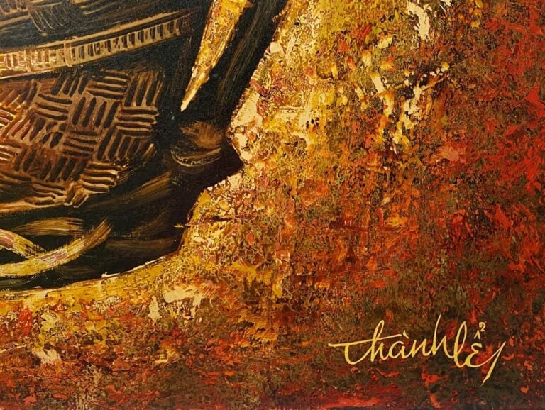 THANH LE - Femmes au marché - Panneau laqué - Signé en bas à droite - 60 x 80 c…