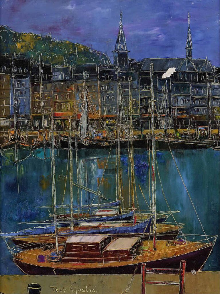 Tony AGOSTINI (1916-1990) - Le port de Honfleur - Huile sur toile. - Signée en…