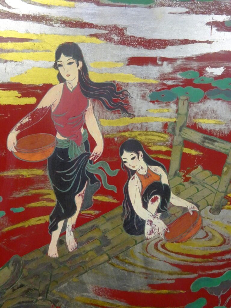 [.] TRAN VAN THO (1917) - Vietnam, XXe siècle - Laque polychrome et dorée, femm…