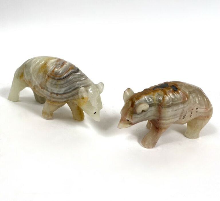 Travail dans le goût russe - Deux ours en pierre dure - 8 x 16 cm