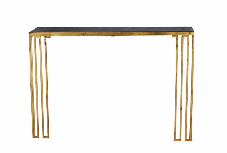 Travail MODERNE - Console en métal à patine dorée à la feuille - Plateau rectan…
