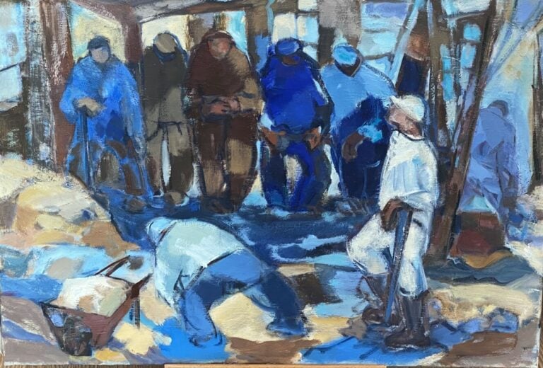 Travailleurs - Huile sur toile - 46 x 65 cm