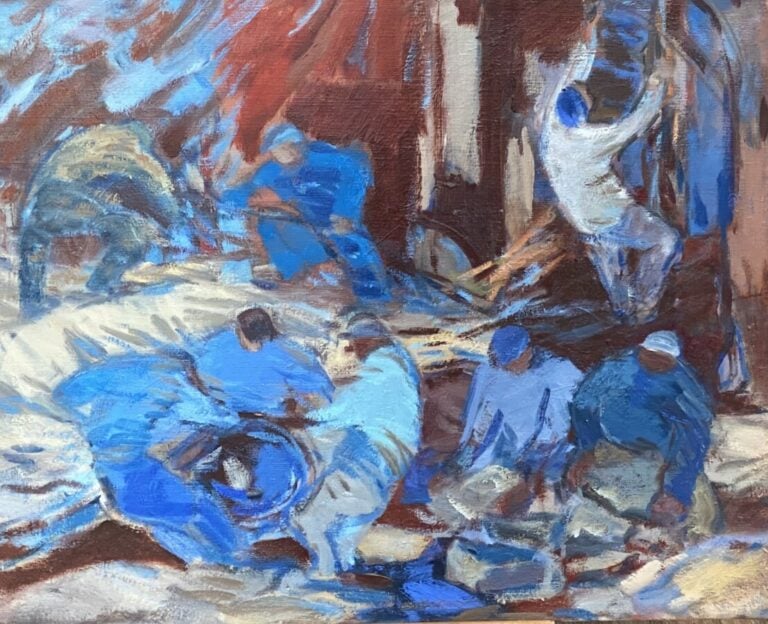 Travailleurs - Huile sur toile - 50 x 61 cm