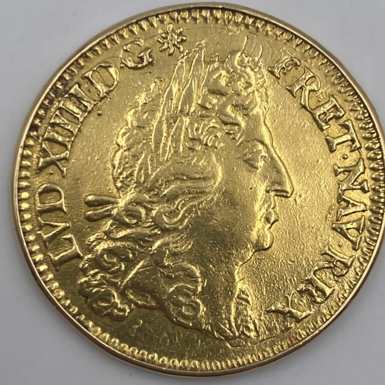 Un Louis d'or Louis XIV à l'écu - 1691 A, anciennement monté - TB - Poids : 7.2…
