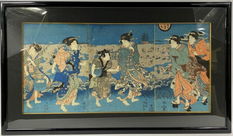 Utagawa Kunisada (1786-1865): - Triptyque oban tate-e, jeunes femmes se promena…