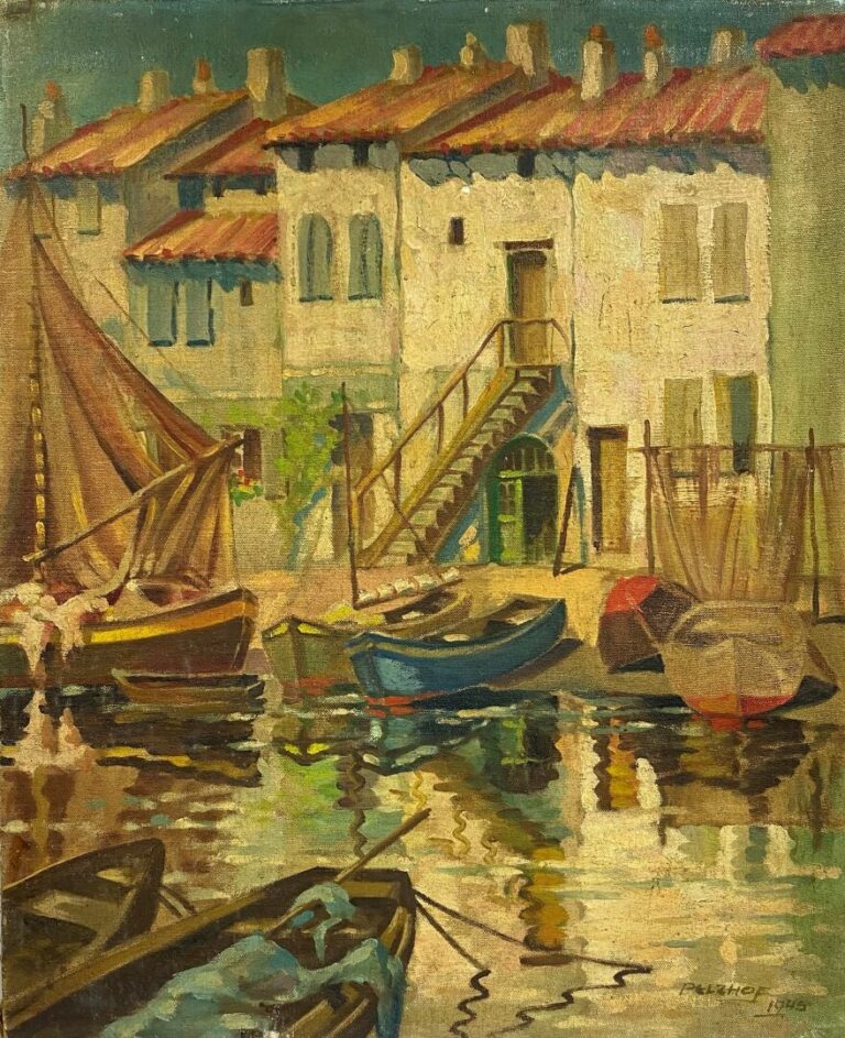 Valentin PELZHOF (1912-1990) - Vue de port - Huile sur toile - Signée en bas à…